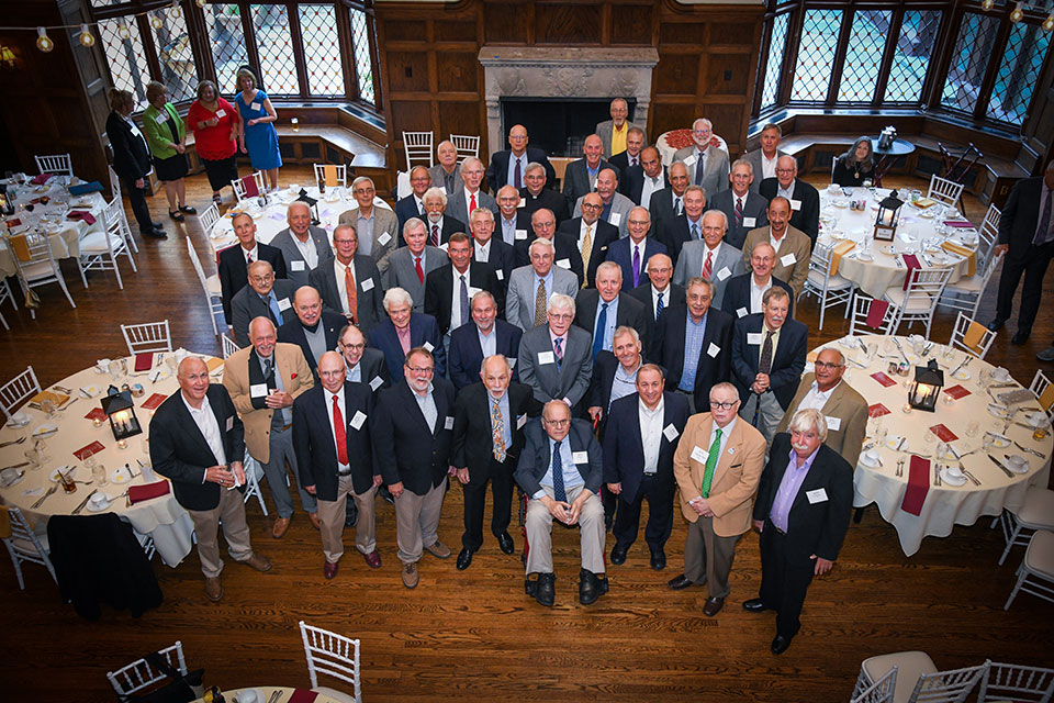 Members of the Class of 1972 enjoy a dinner and pinning ceremony to celebrate their 50th reunion year.