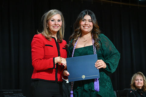 Dean Tricia Gatlin with an award winner.