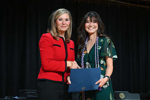 Dean Tricia Gatlin with an award winner.