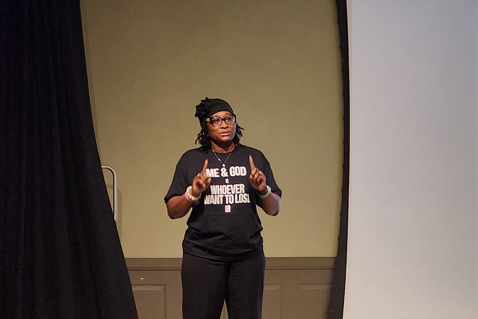 A faculty member gives a lecture during the 2023 Spirit of Identity Week.