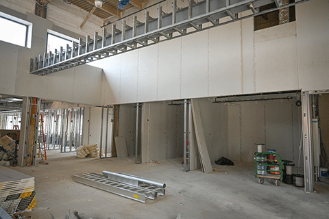 Construction continues in the interior of Lavery Library.