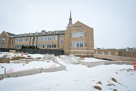 Construction continues outside of Lavery Library.