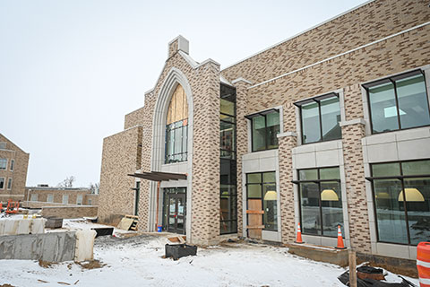 Construction continues outside of Lavery Library.