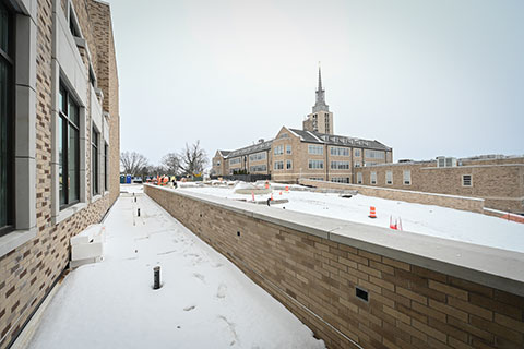 Construction continues outside of Lavery Library.