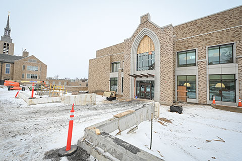 Construction continues outside of Lavery Library.