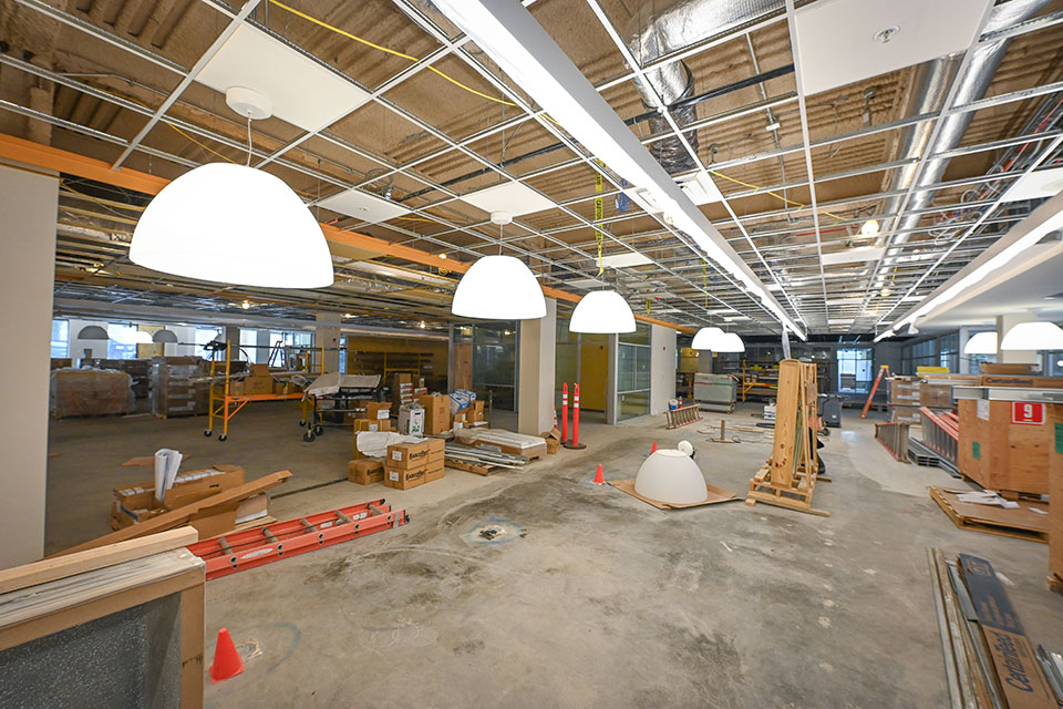 Interior work continues in Lavery Library.