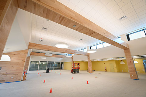 Interior work continues in Lavery Library.