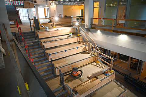 Interior construction progress at Lavery Library.