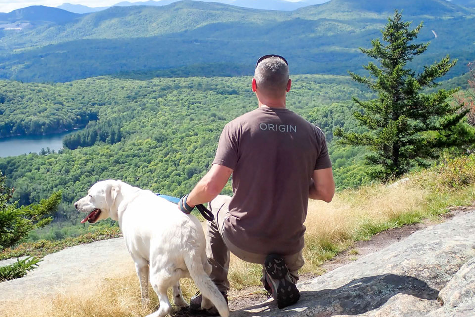 Rob Rice with his dog, Walter.