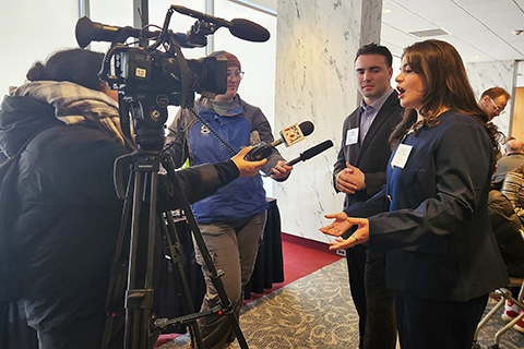 The chair and vice chair speak to media at the Very Beary Brunch.