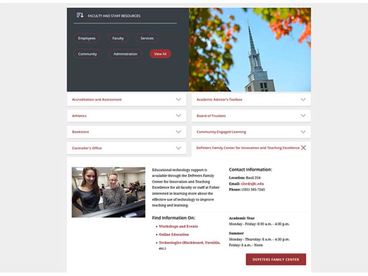 Example of intranet resources on Fisher intranet