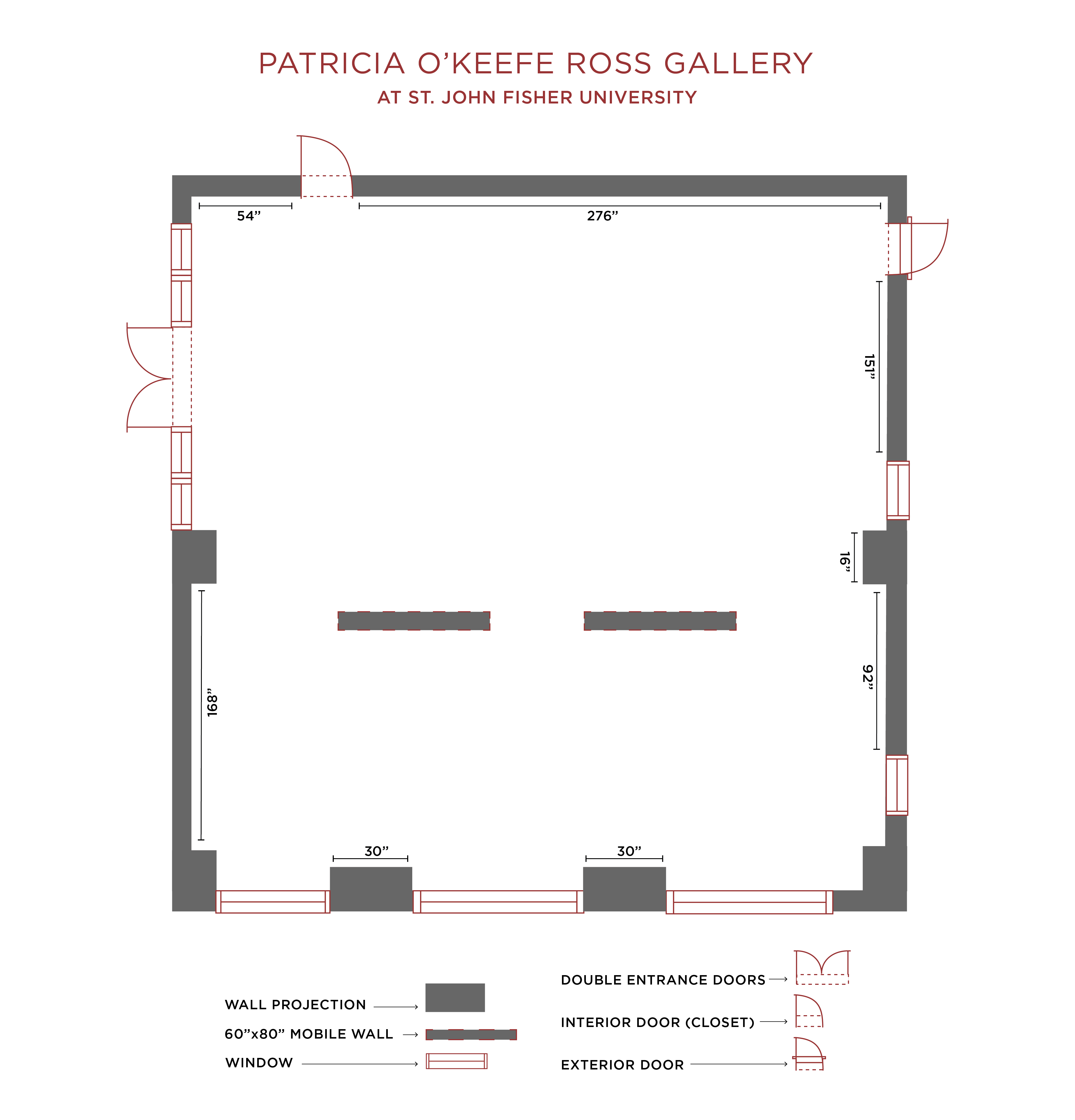 Gallery schematic with entrance, moving walls, and wall measurements.