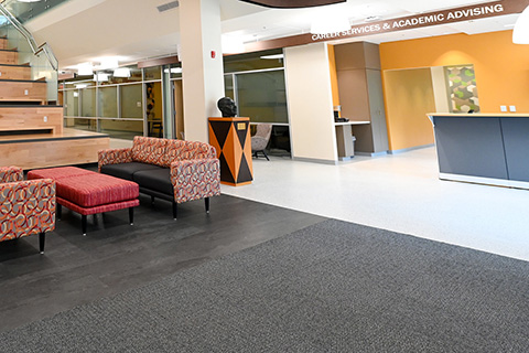 Lobby to career services and academic advising area in Lavery Library.