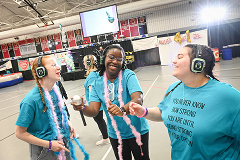 Students dance together during Teddi 24-hour dance marathon to benefit Camp Good Days.